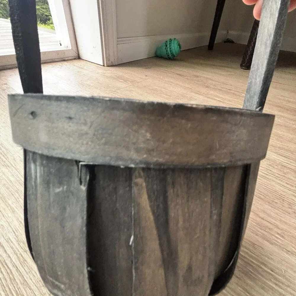 Vintage Wooden Basket Splint Bushel Gathering Handle Primitive Cottagecore